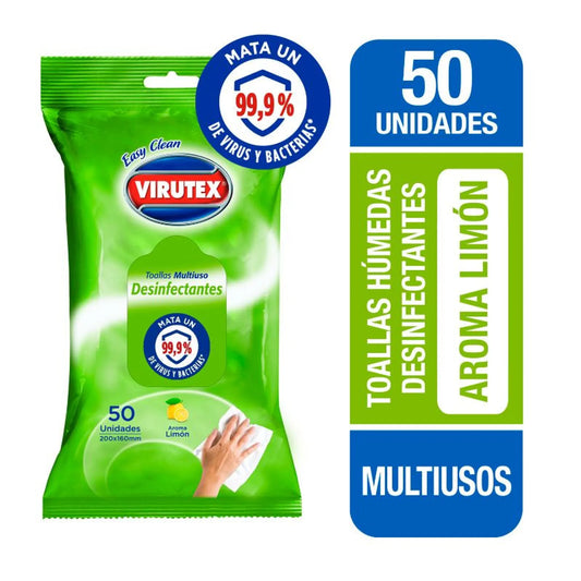Toallas Multiusos Desinfectantes Limón Virutex 50 Unidades